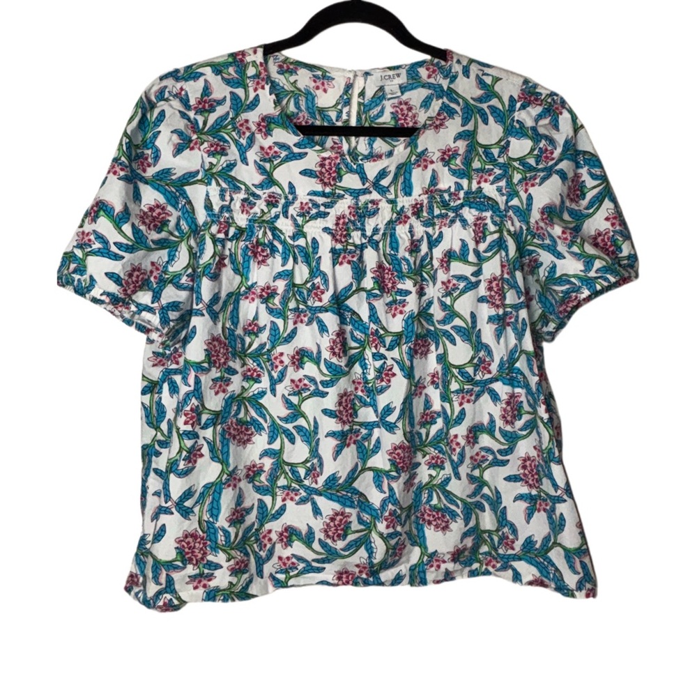 J. Crew Puff-sleeve Top Women's Size Large in Pink/blue floral Print 100% cotton - Picture 4 of 16